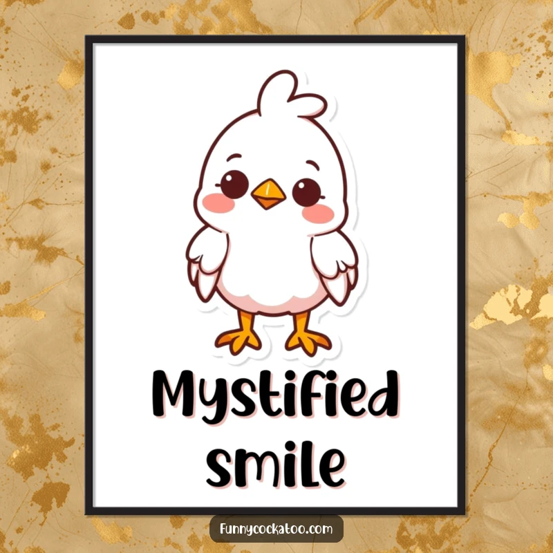 Funny cute fowl digital art print, head tilted curiously, small smile, sweet and charming illustration, humorous downloadable funny gift.