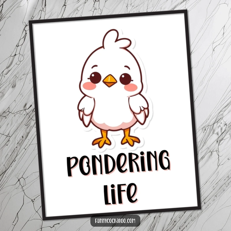 Funny cute fowl poster, head tilted curiously, small smile, sweet and charming wall art, a humorous decorative funny gift.