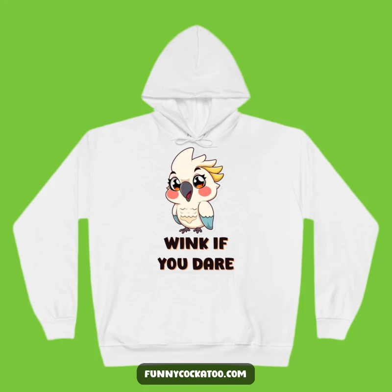 Funny Cockatoo Hoodie: Winking Cartoon Style, Exaggerated Eyes - Cozy Funny Gift
