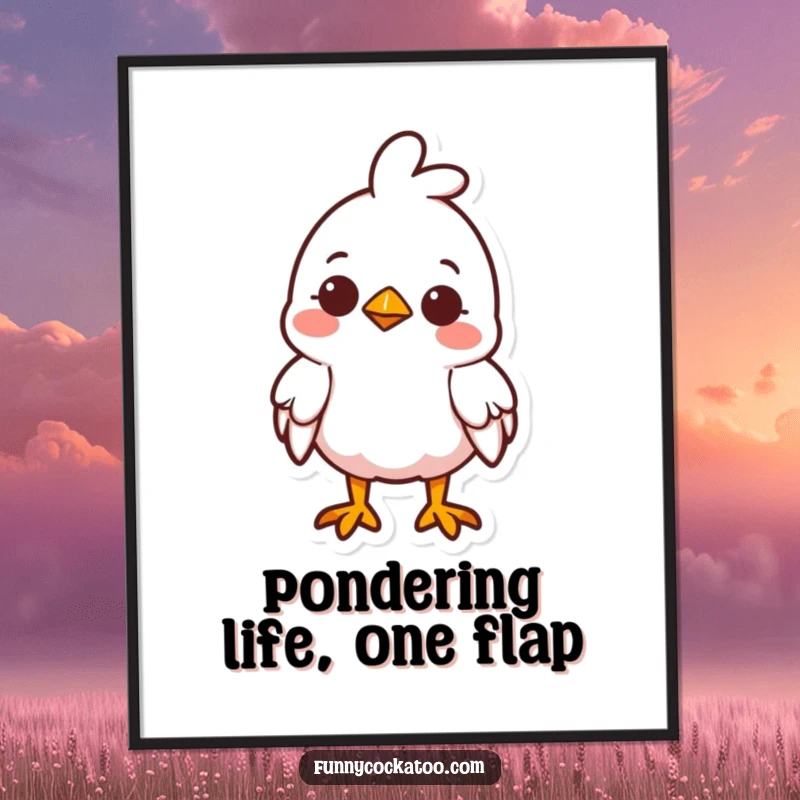 Funny Free Printable Wall Art: A cute fowl with its head tilted curiously wears a small, sweet smile.