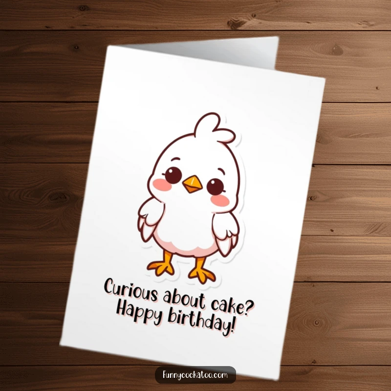 Funny Free Printable Birthday Card: A cute fowl tilts its head, looking curious with a small, sweet smile.